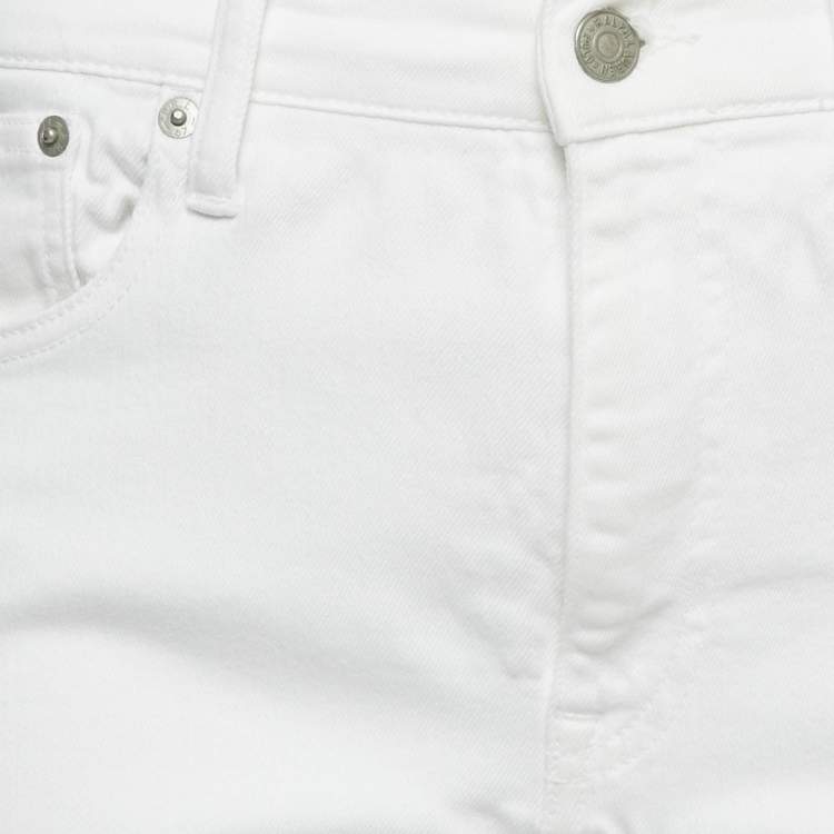 Pre Owned Polo Ralph Lauren White Embroidered Denim Tompkins Skinny Jeans M Waist 29"