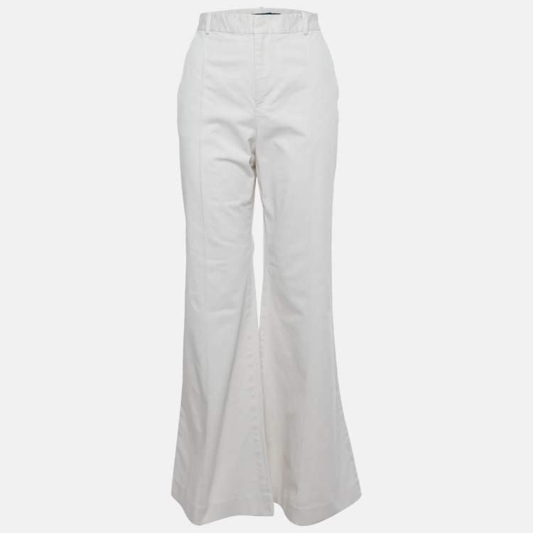Pre Owned Polo Ralph Lauren Cream Cotton Wide Leg Trousers L