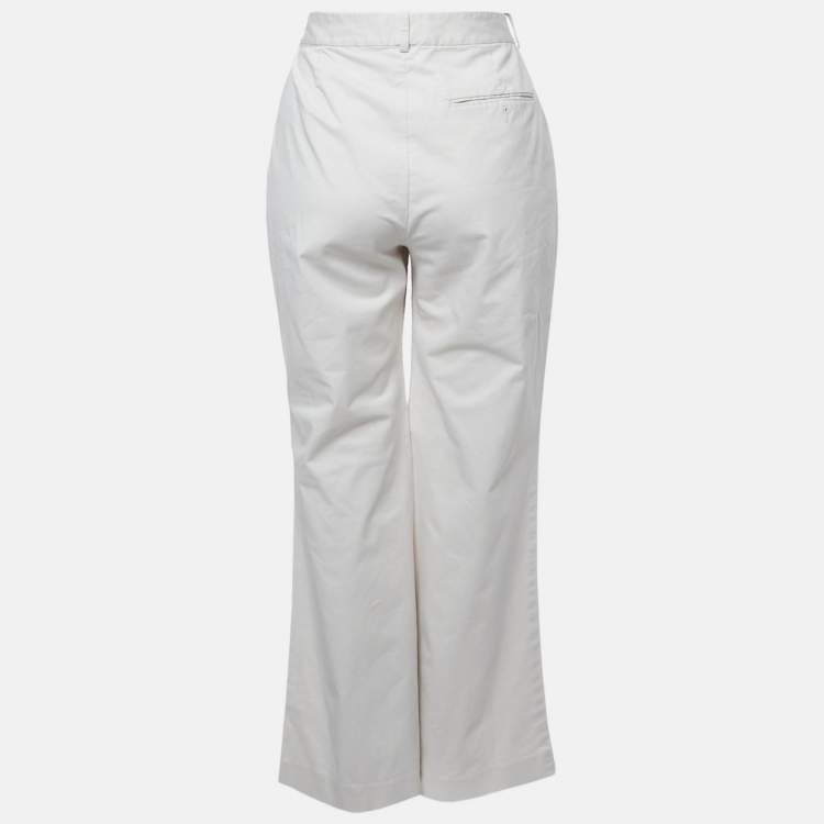 Pre Owned Polo Ralph Lauren Cream Cotton Wide Leg Trousers L