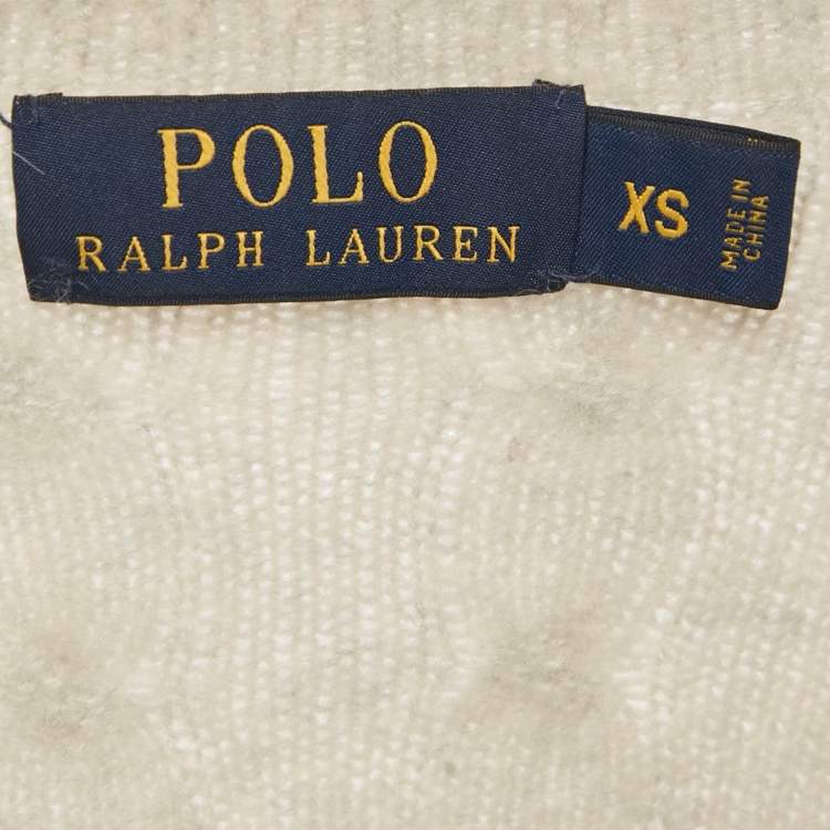 Pre Owned Polo Ralph Lauren Off-White Cable Knit V-Neck Sweater XS