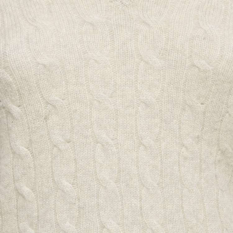 Pre Owned Polo Ralph Lauren Off-White Cable Knit V-Neck Sweater XS