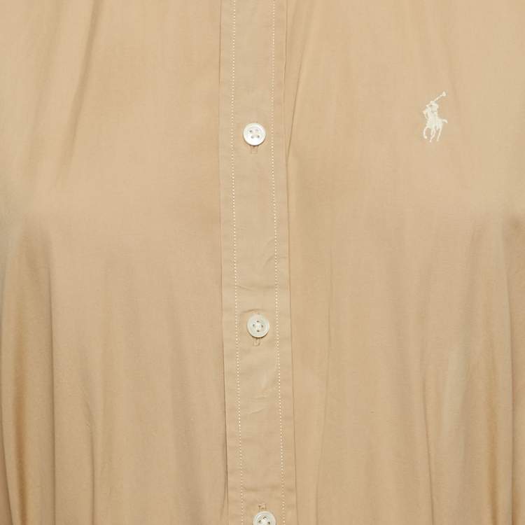 Pre Owned Polo Ralph Lauren Beige Cotton Belted Shirt Dress M