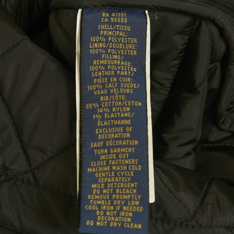 Pre Owned Polo Ralph Lauren Black Embroidered Nylon Leather Trim Quilted Vest M