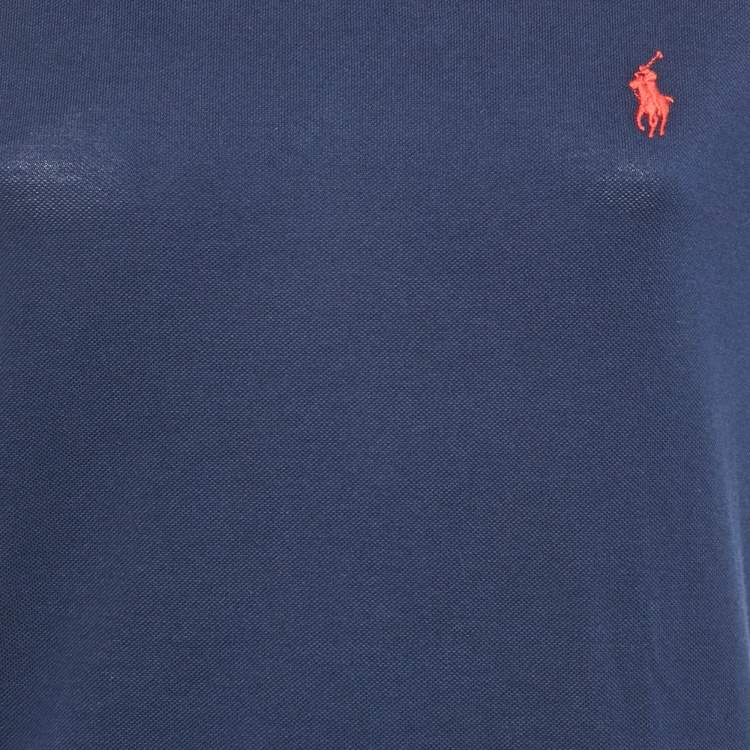 Pre Owned Polo Ralph Lauren Navy Blue Logo Embroidered Cotton Crewneck T-Shirt S