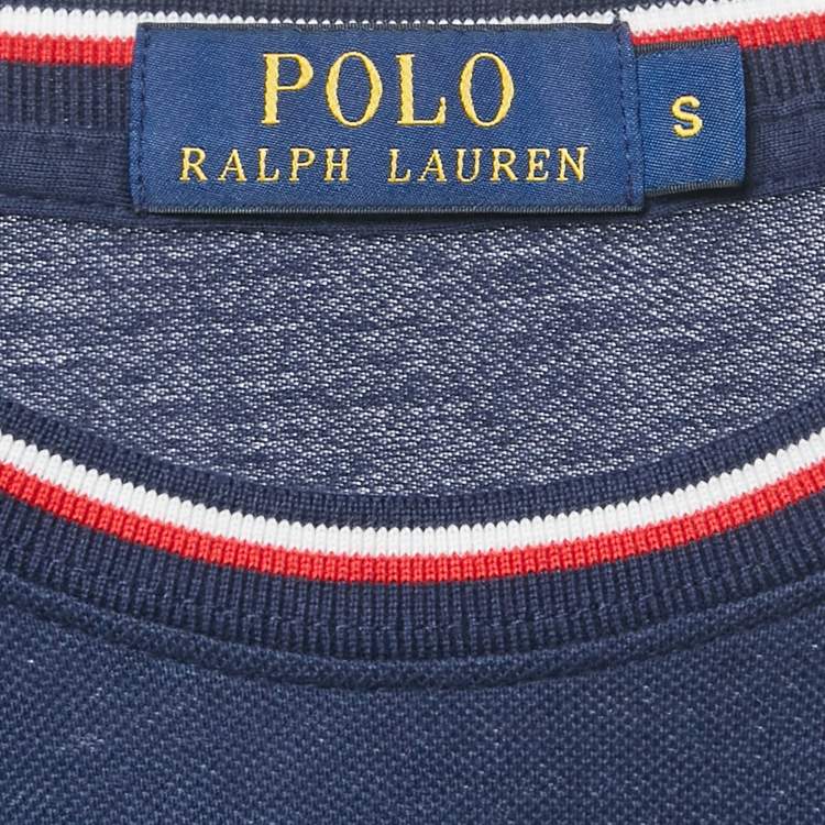 Pre Owned Polo Ralph Lauren Navy Blue Logo Embroidered Cotton Crewneck T-Shirt S