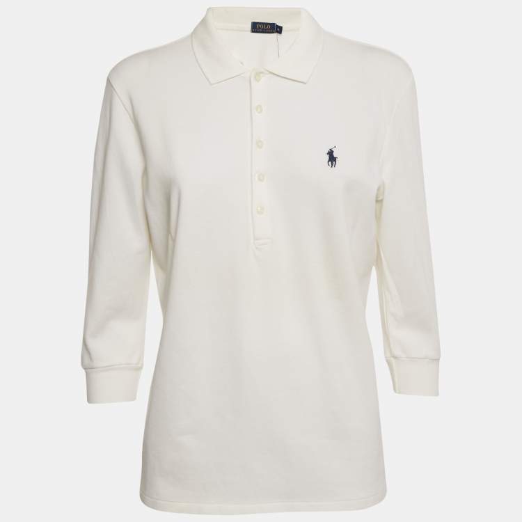 Pre Owned Polo Ralph Lauren Off-White Cotton Julie Polo T-Shirt XL