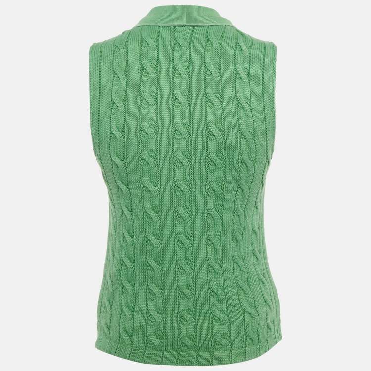 Pre Owned Polo Ralph Lauren Green Cable Knit Cropped Polo Sleeveless Shirt S
