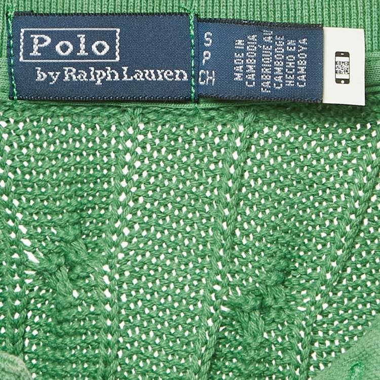 Pre Owned Polo Ralph Lauren Green Cable Knit Cropped Polo Sleeveless Shirt S