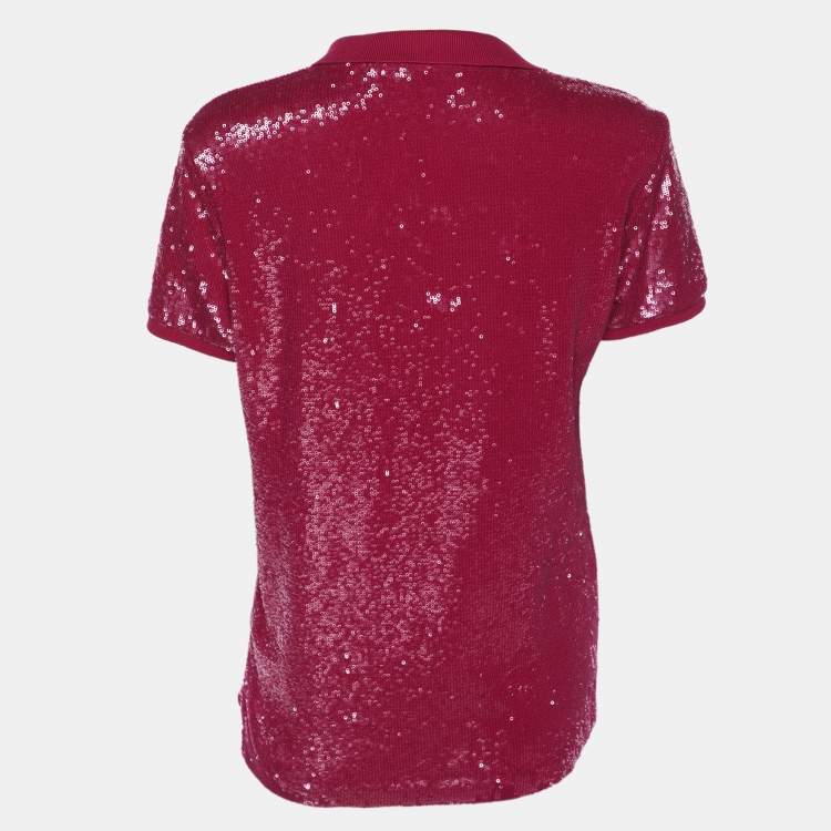 Pre Owned Polo Ralph Lauren Pink Sequined Cotton Polo Shirt S