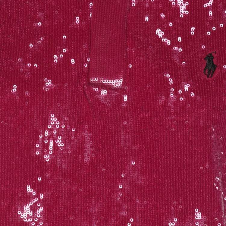 Pre Owned Polo Ralph Lauren Pink Sequined Cotton Polo Shirt S