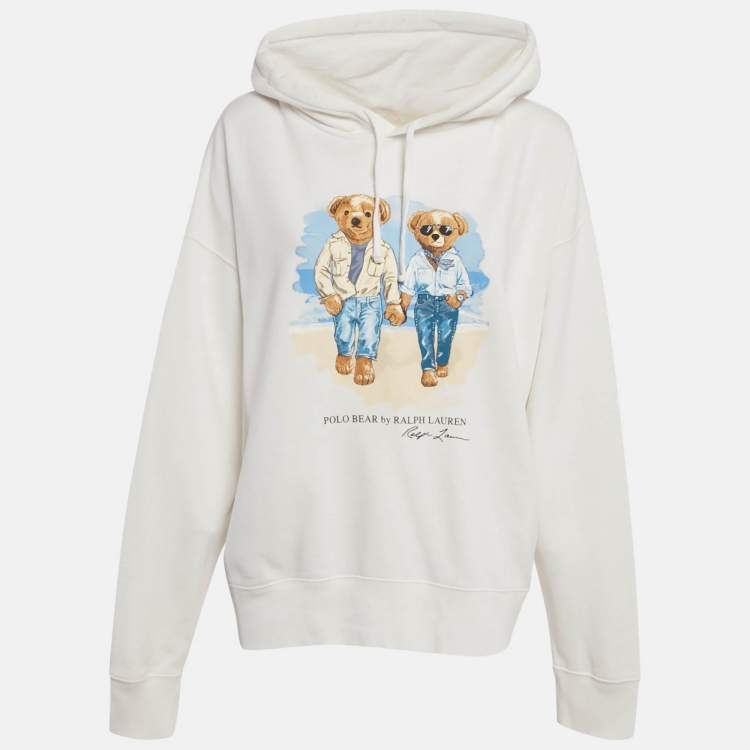 Pre Owned Polo Ralph Lauren White The Ralph & Ricky Bear Print Cotton Hooded Sweatshirt XXL