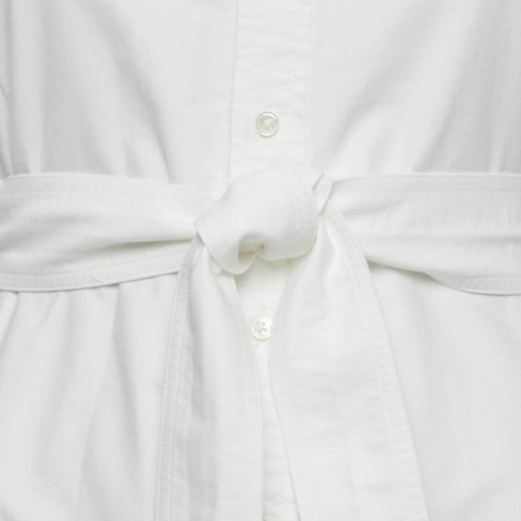 Pre Owned Polo Ralph Lauren White Cotton Belted Mini Shirt Dress XS