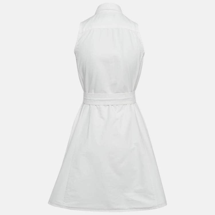 Pre Owned Polo Ralph Lauren White Cotton Belted Mini Shirt Dress XS