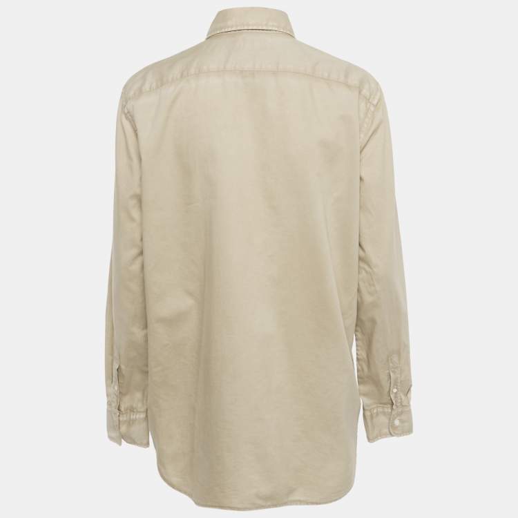 Pre Owned Polo Ralph Lauren Beige Logo Embroidered Cotton Relaxed Fit Shirt XL