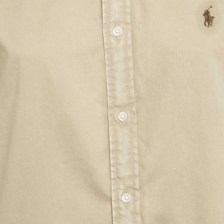 Pre Owned Polo Ralph Lauren Beige Logo Embroidered Cotton Relaxed Fit Shirt XL