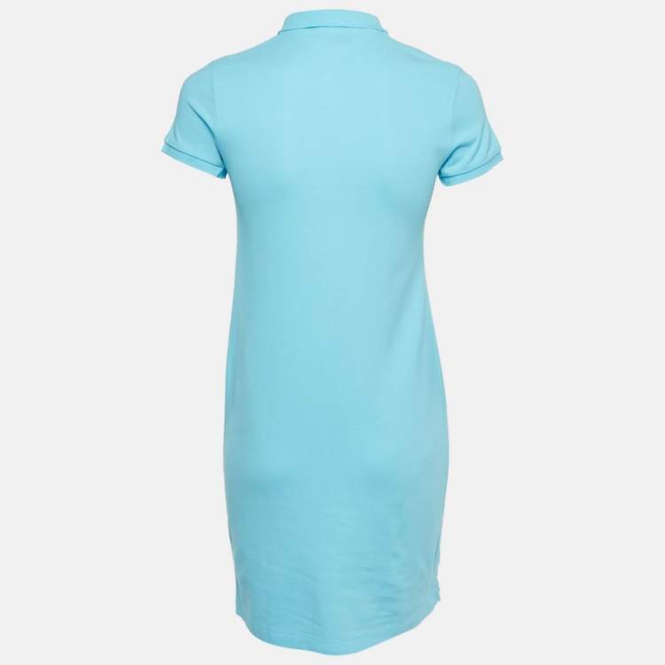 Pre Owned Polo Ralph Lauren Light Blue Cotton Mesh Mini Polo T-Shirt Dress S