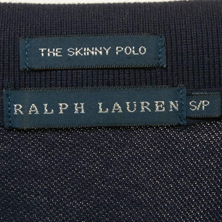 Pre Owned Ralph Lauren Navy Blue Belt Chain Print Cotton Skinny Polo T-Shirt S