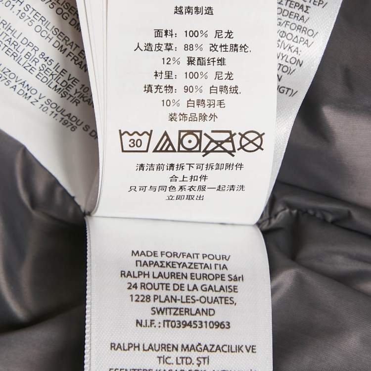 Pre Owned Polo Ralph Lauren Dark Grey Nylon Hooded Down Jacket M