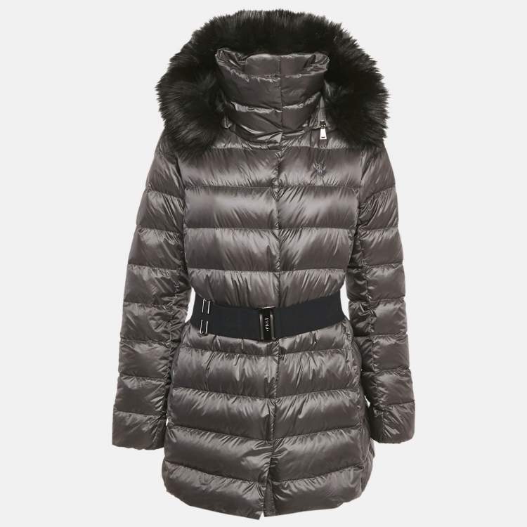 Pre Owned Polo Ralph Lauren Dark Grey Nylon Hooded Down Jacket M