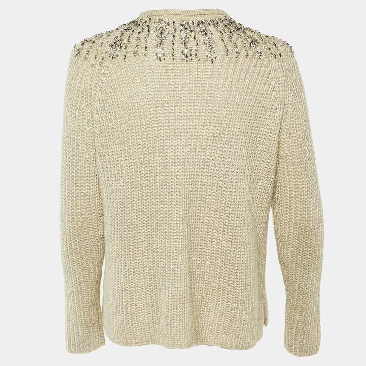 Pre Owned Polo Ralph Lauren Ecru Lurex Knit Embellished Jumper S