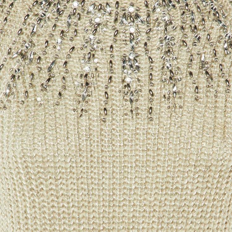 Pre Owned Polo Ralph Lauren Ecru Lurex Knit Embellished Jumper S