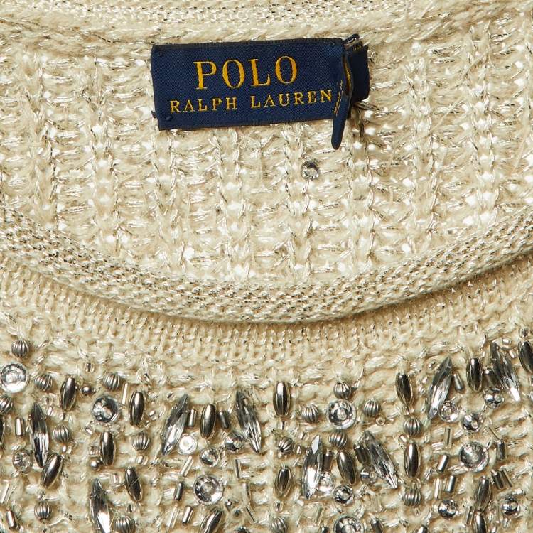 Pre Owned Polo Ralph Lauren Ecru Lurex Knit Embellished Jumper S