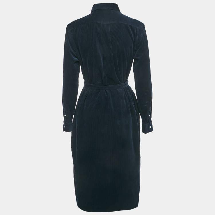 Pre Owned Polo Ralph Lauren Navy Blue Corduroy Shirt Short Dress M