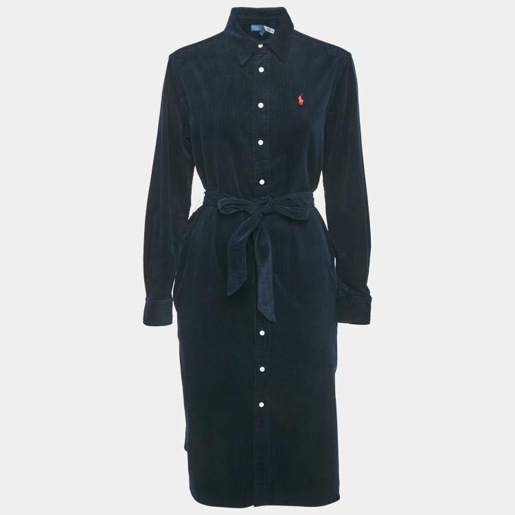 Pre Owned Polo Ralph Lauren Navy Blue Corduroy Shirt Short Dress M