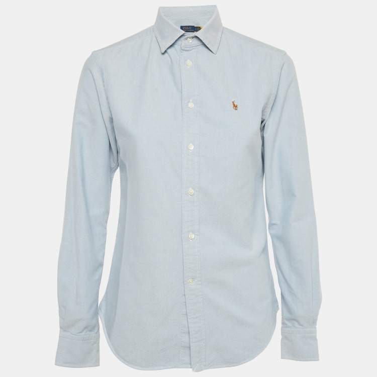 Pre Owned Polo Ralph Lauren Light Blue Logo Embroidered Cotton Shirt S