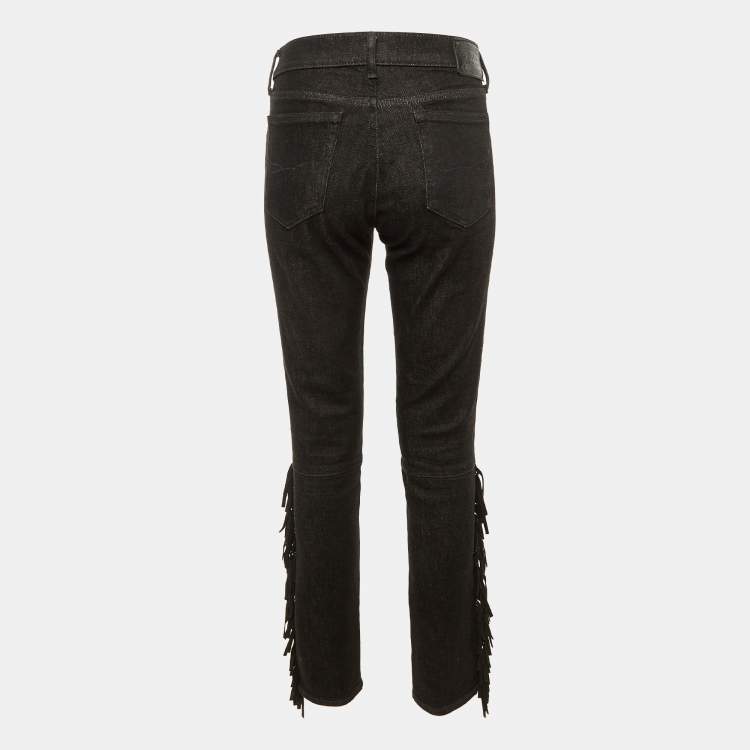 Pre Owned Polo Ralph Lauren Black Denim Fringed Skinny Jeans M/Waist 31"