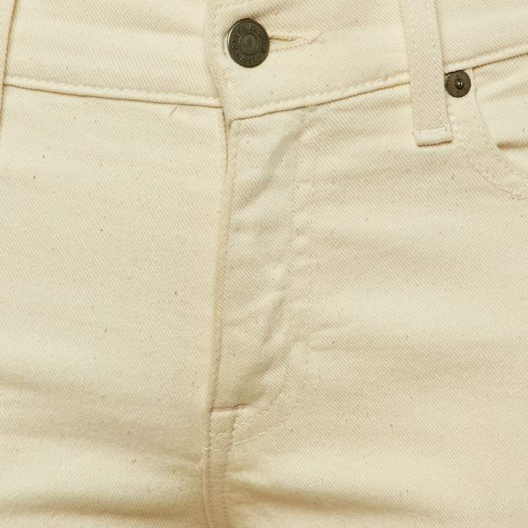 Pre Owned Polo Ralph Lauren Cream Denim Leather Fringed Skinny Jeans M/Waist 31"