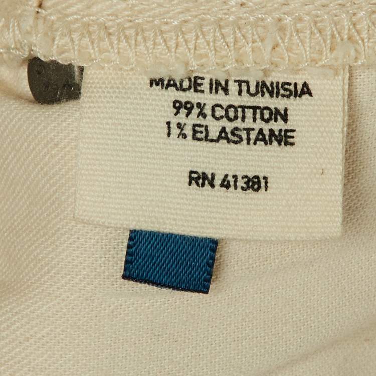 Pre Owned Polo Ralph Lauren Cream Denim Leather Fringed Skinny Jeans M/Waist 31"
