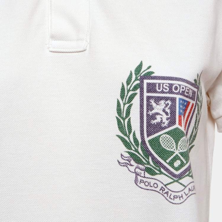 Pre Owned Polo Ralph Lauren White Logo Print Cotton Classic Fit Polo T-Shirt M
