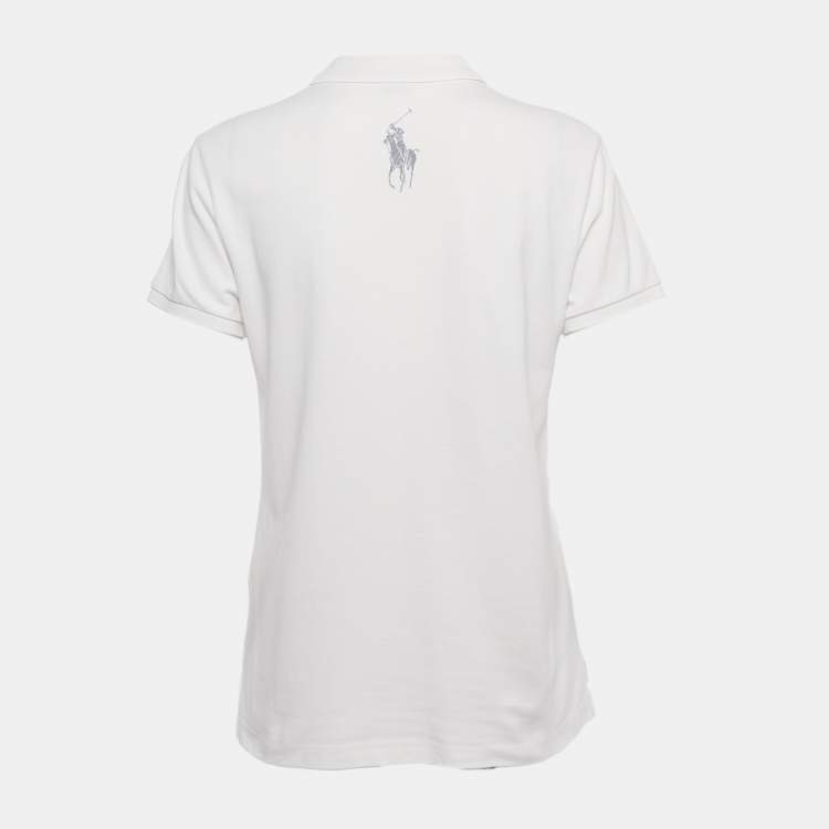 Pre Owned Polo Ralph Lauren White Logo Print Cotton Classic Fit Polo T-Shirt M