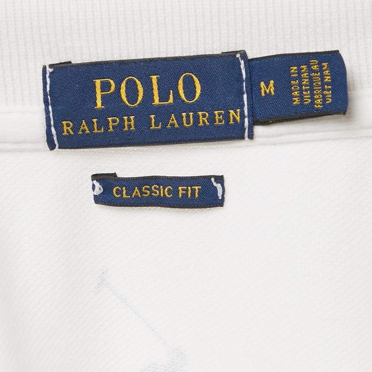 Pre Owned Polo Ralph Lauren White Logo Print Cotton Classic Fit Polo T-Shirt M