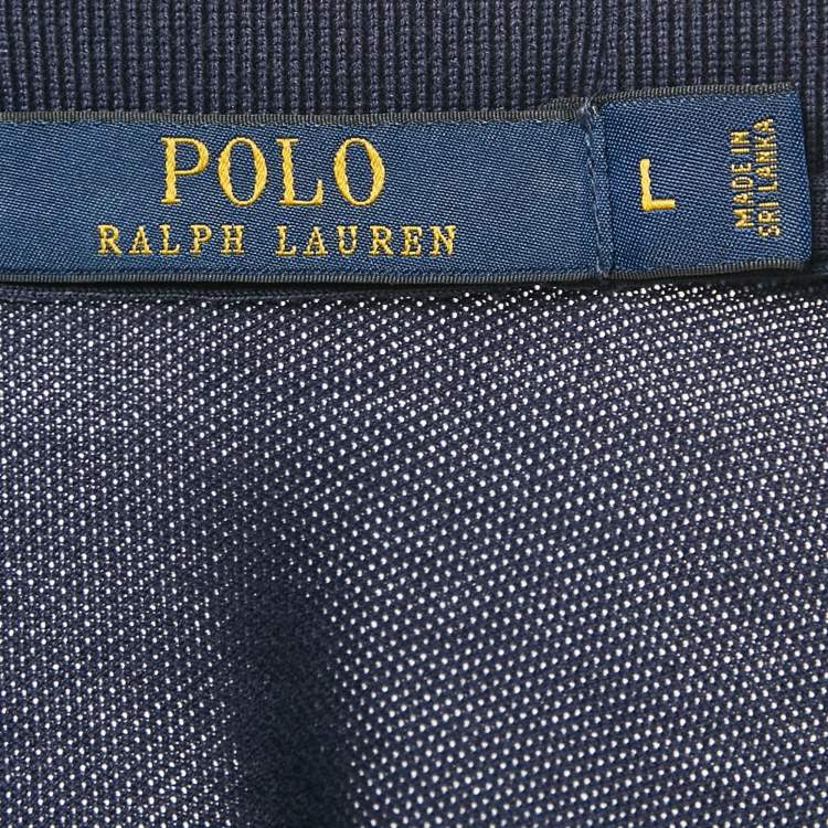 Pre Owned Polo Ralph Lauren Navy Blue Logo Embroidered Cotton Polo T-Shirt L
