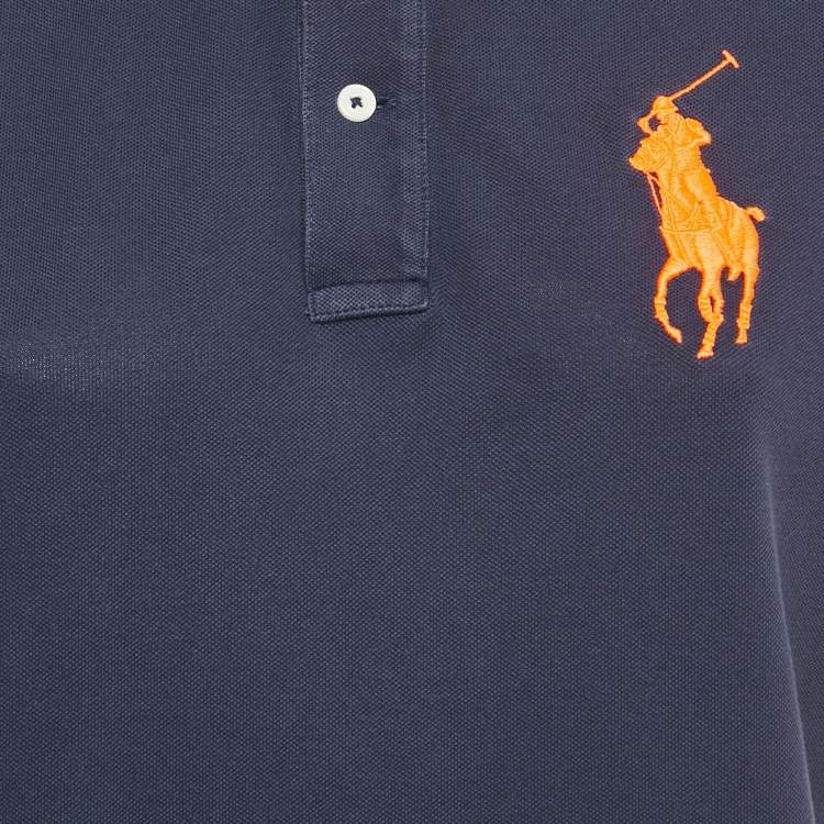 Pre Owned Polo Ralph Lauren Navy Blue Logo Embroidered Cotton Polo T-Shirt L