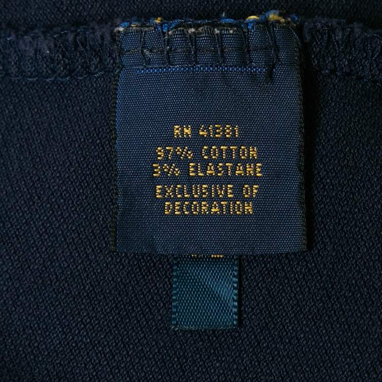 Pre Owned Polo Ralph Lauren Navy Blue Logo Embroidered Cotton Polo T-Shirt L