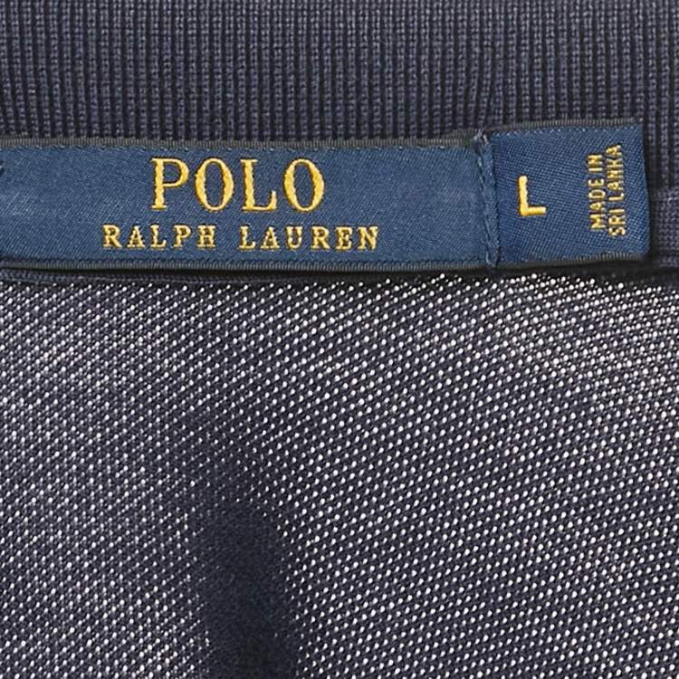 Pre Owned Polo Ralph Lauren Navy Blue Logo Embroidered Cotton Polo T-Shirt L