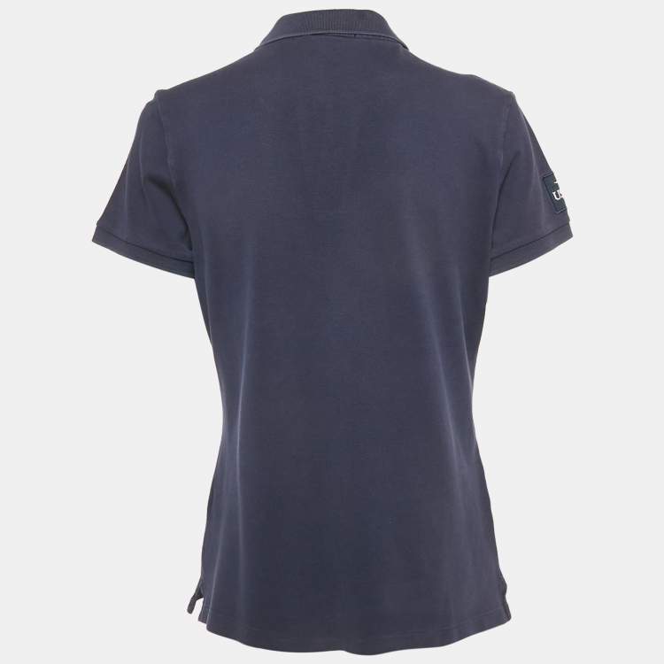 Pre Owned Polo Ralph Lauren Navy Blue Logo Embroidered Cotton Polo T-Shirt L