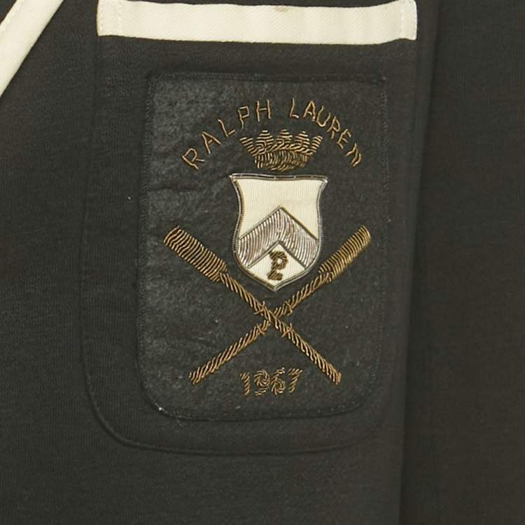 Pre Owned Polo Ralph Lauren Black Logo Embroidered Cotton Blend Blazer M 