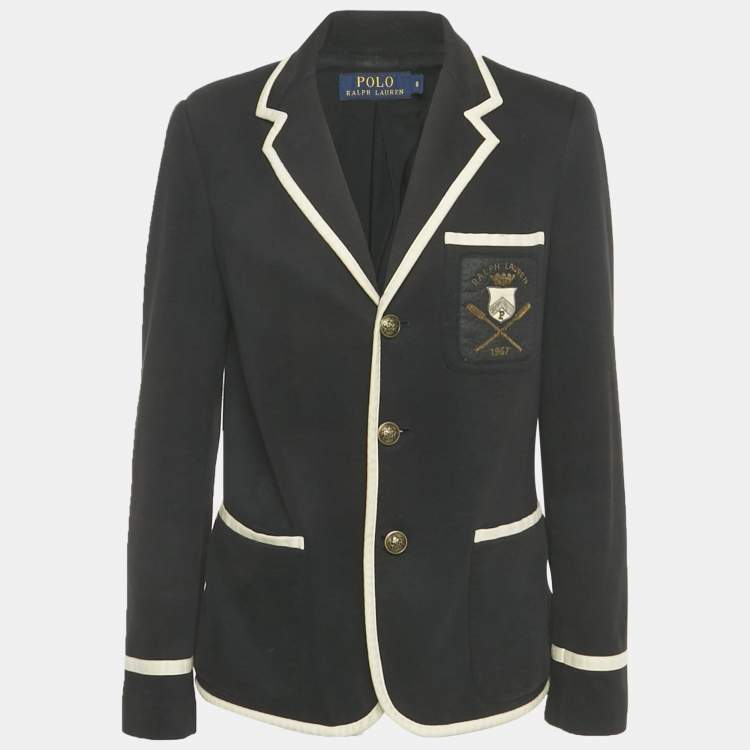 Pre Owned Polo Ralph Lauren Black Logo Embroidered Cotton Blend Blazer M 