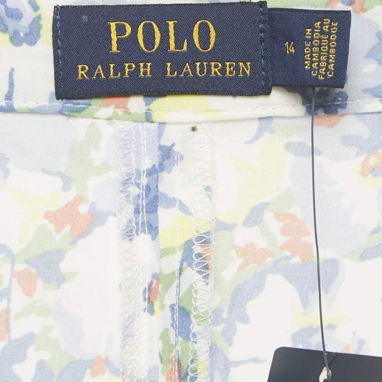 Pre Owned Polo Ralph Lauren Blue/White Floral Print Crepe Wrap Skirt XL