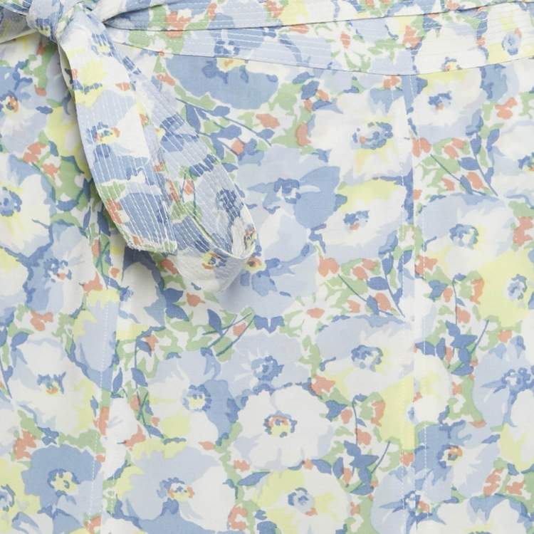 Pre Owned Polo Ralph Lauren Blue/White Floral Print Crepe Wrap Skirt XL