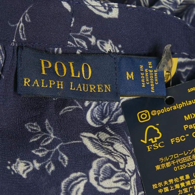 مملوكة مسبقًا Polo Ralph Lauren Blue Floral Print Chiffon Blouse M
