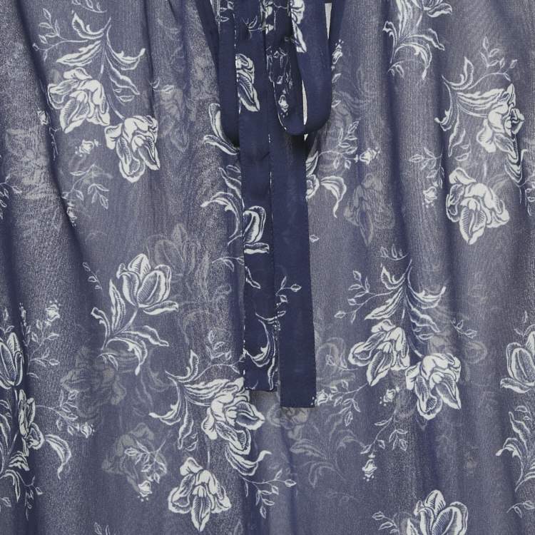 مملوكة مسبقًا Polo Ralph Lauren Blue Floral Print Chiffon Blouse M