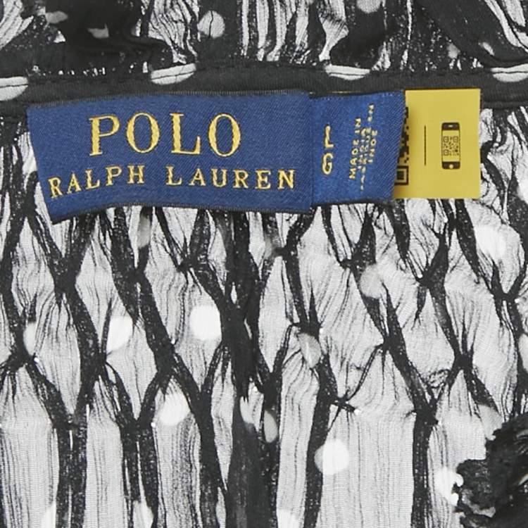 Pre Owned Polo Ralph Lauren Black Polka Dot Georgette Sheer Blouse L 