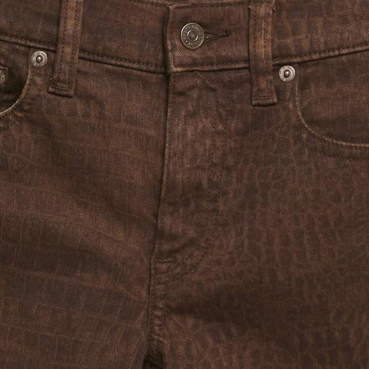 Pre Owned Polo Ralph Lauren Brown Animal Print Denim Tompkins Skinny Jeans S Waist 26"