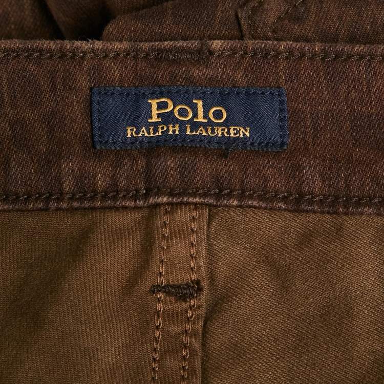 Pre Owned Polo Ralph Lauren Brown Animal Print Denim Tompkins Skinny Jeans S Waist 26"