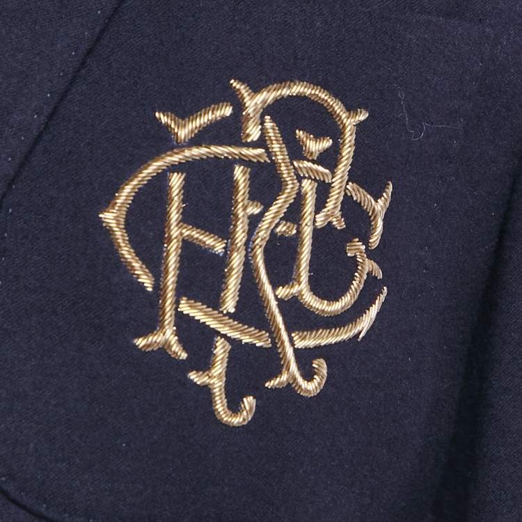 Pre Owned Polo Ralph Lauren Navy Blue Embroidered Wool Single Breasted Blazer M 